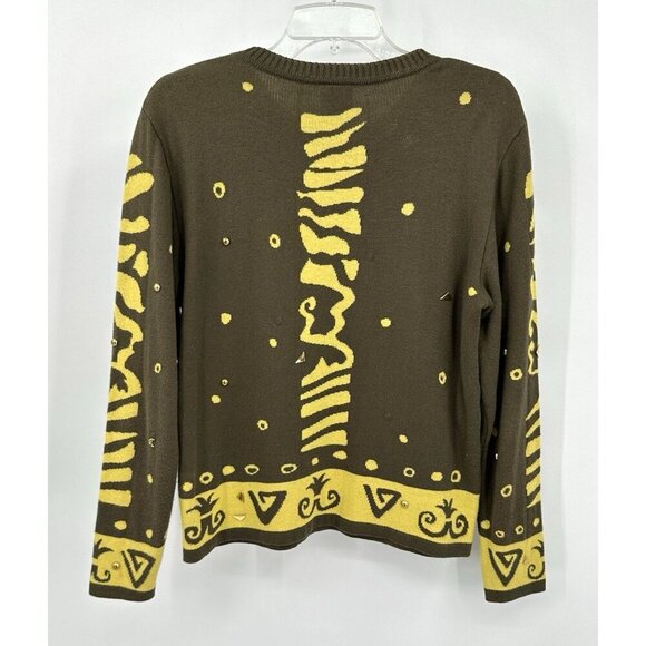 Y2K MONDI sweater cotton knit geometric print crewneck pullover retro US M 40 - Picture 5 of 8